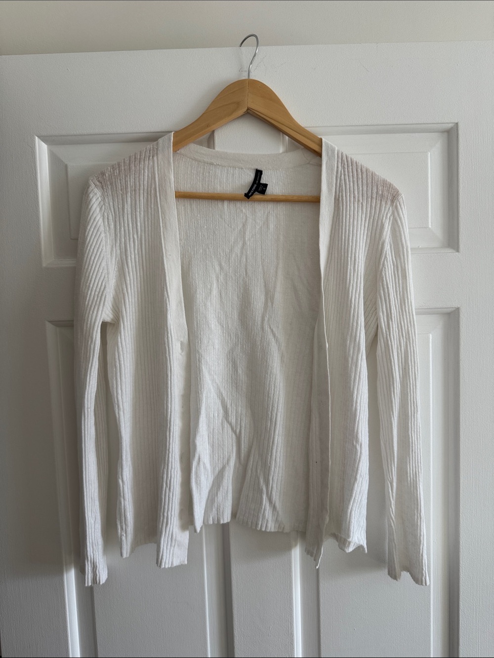 James Perse White Ribbed Open-Front Cardigan